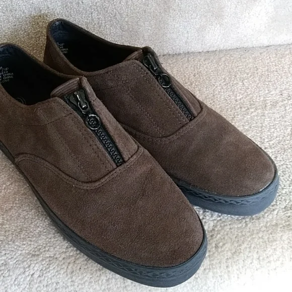 Aerosoles Suede Leather Zip Up Loafers 8B Chocolate Brown - Picture 3 of 15